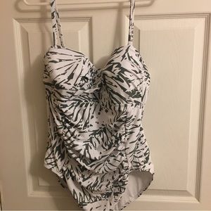 Anne Cole One Piece Swimsuit Size 14 White Green